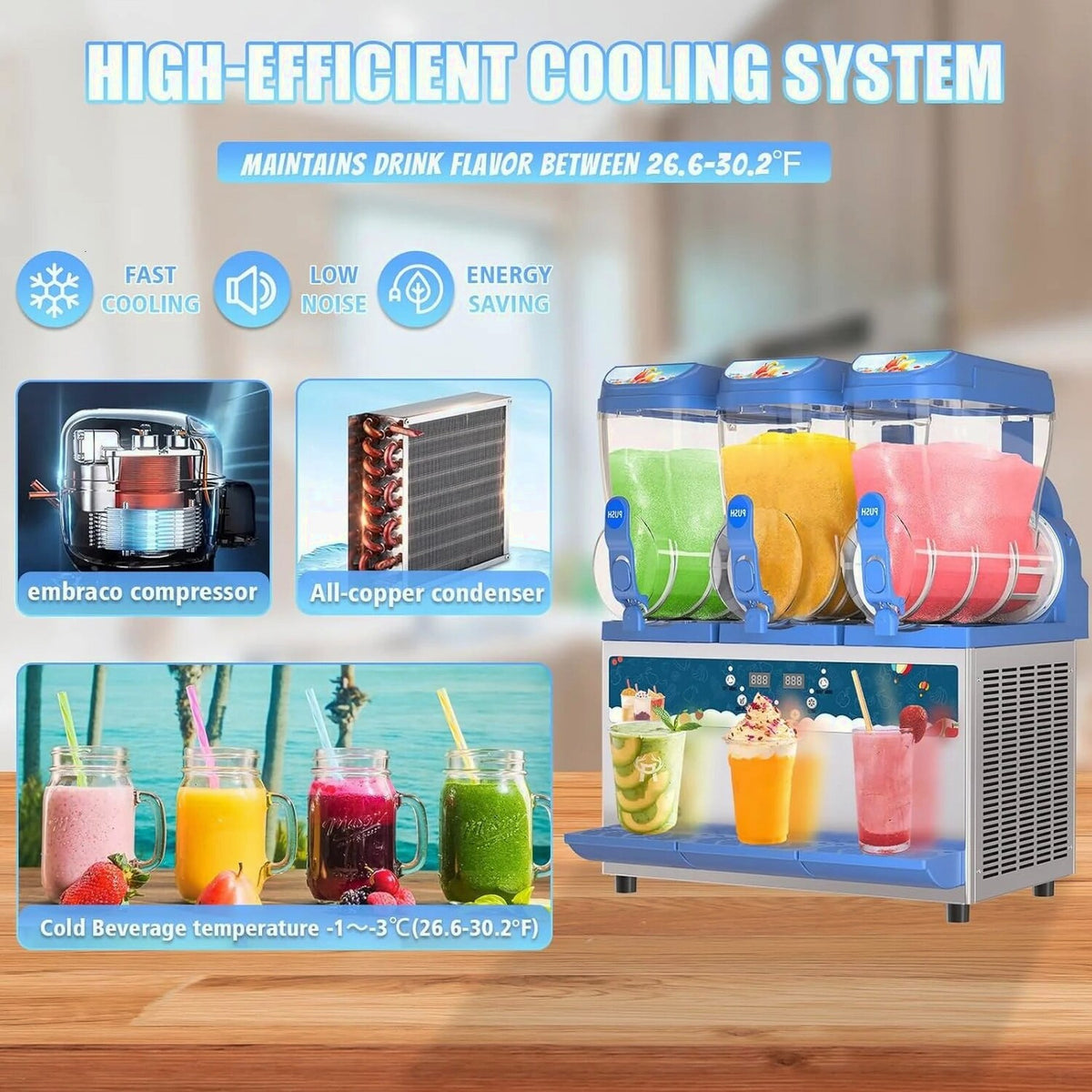 AnyDoor Commercial Slushy Machine, 30L, 1000W, Stainless Steel, Blue - 300-X