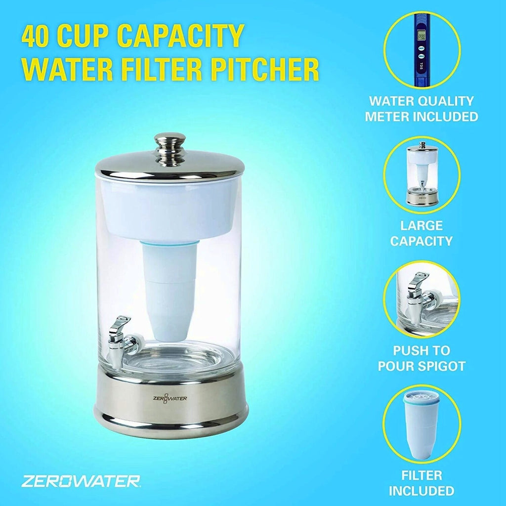 ZeroWater 40 Cup Ready-Pour Glass Water Dispenser With Water Quality Meter - BPA-Free