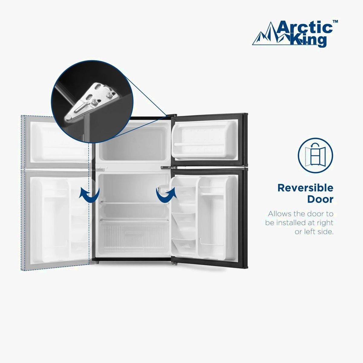 Arctic King Two-Door Mini Fridge With Freezer, 3.2 Cu. Ft., Stainless Steel