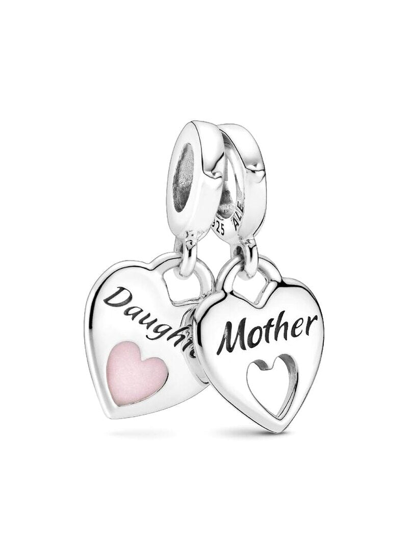 Mother Daughter Heart Charm And Bracelet Set