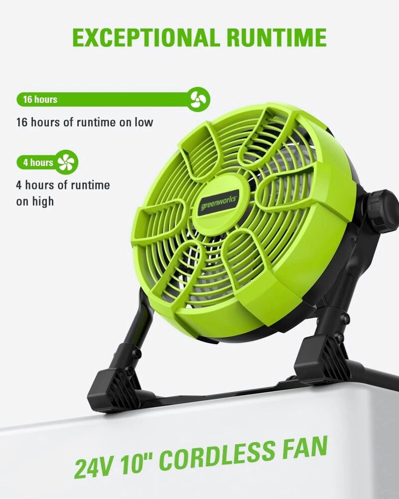 Greenworks 24V 10in 5-Speed Fan 500 CFM With 2.0Ah USB Battery And Charger