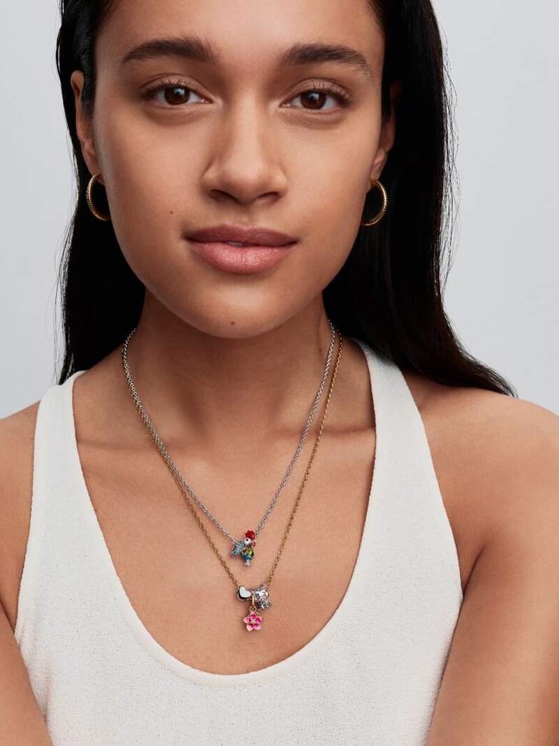Pink Flower Gold-Plated Dangle Charm