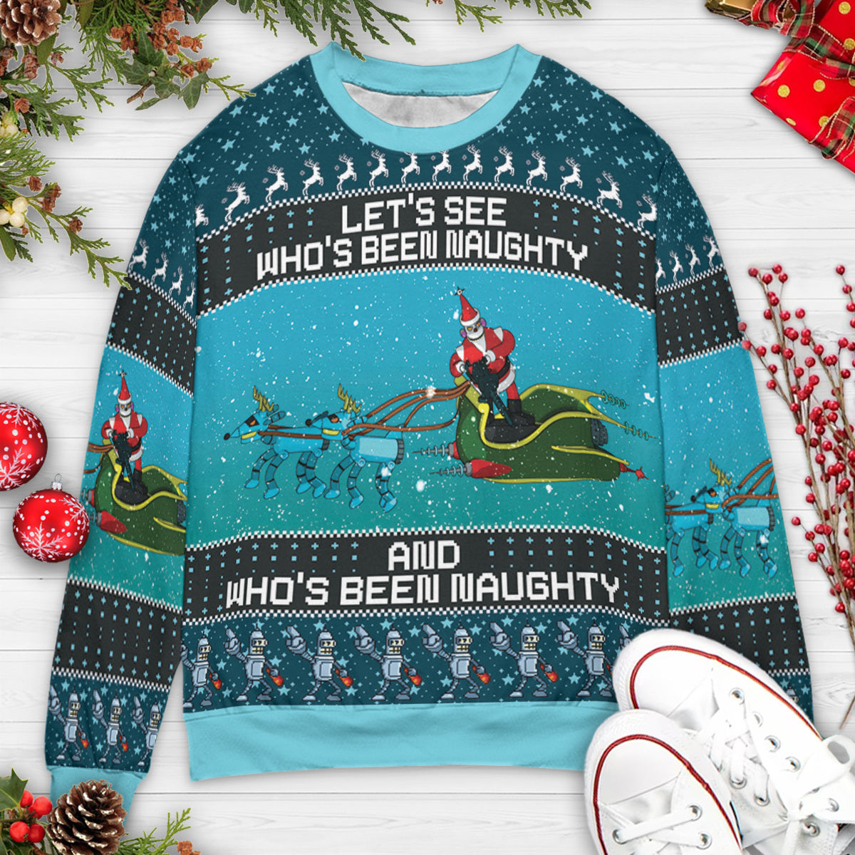 Who's Been Naughty Robot Santa Claus Futurama Ugly Christmas Sweatshirt