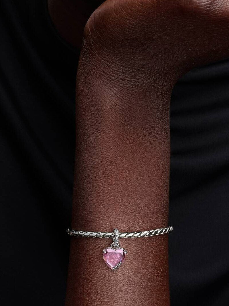Pink Heart Mom Message Dangle Charm