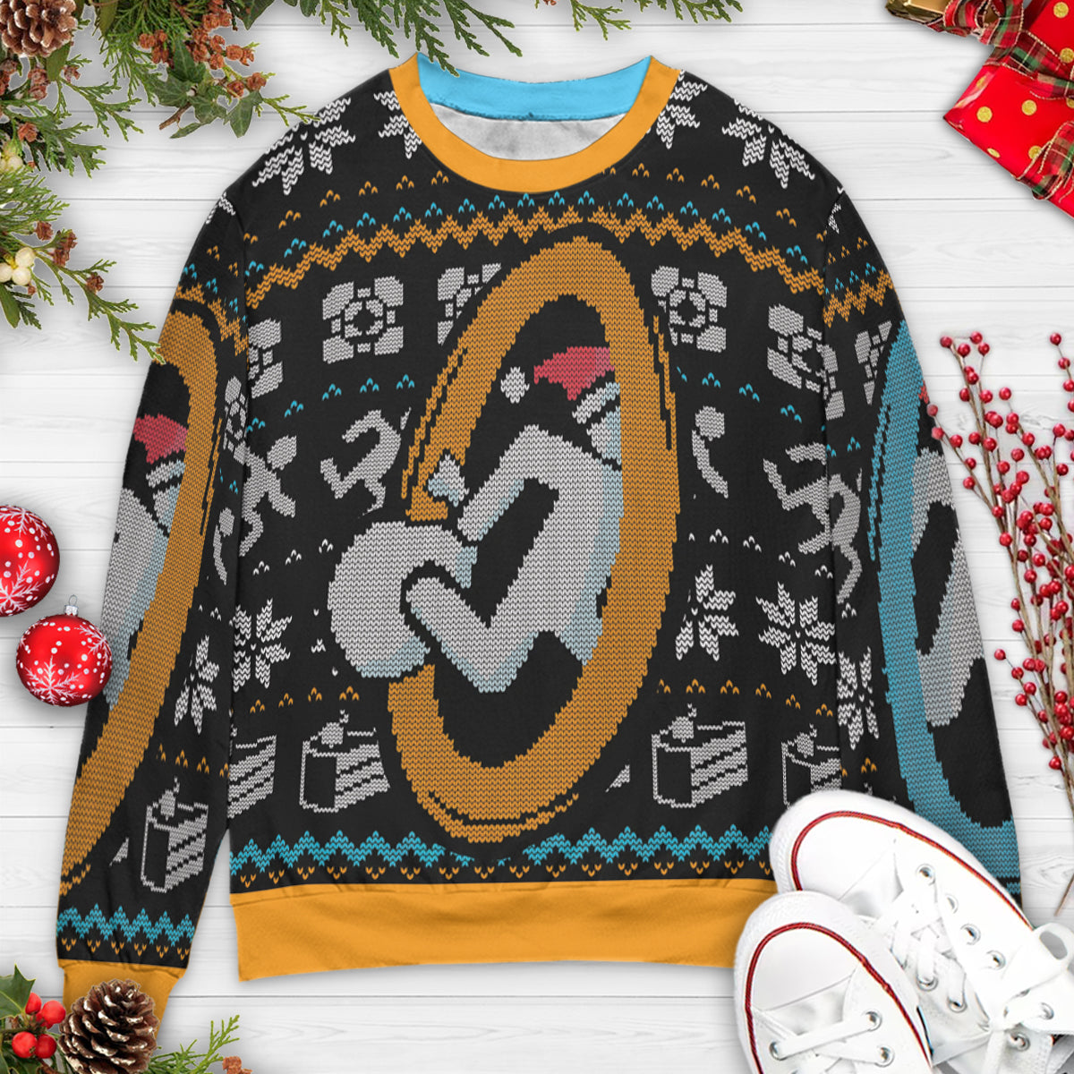 Portal guy Orange and Blue Ugly Christmas Sweatshirt