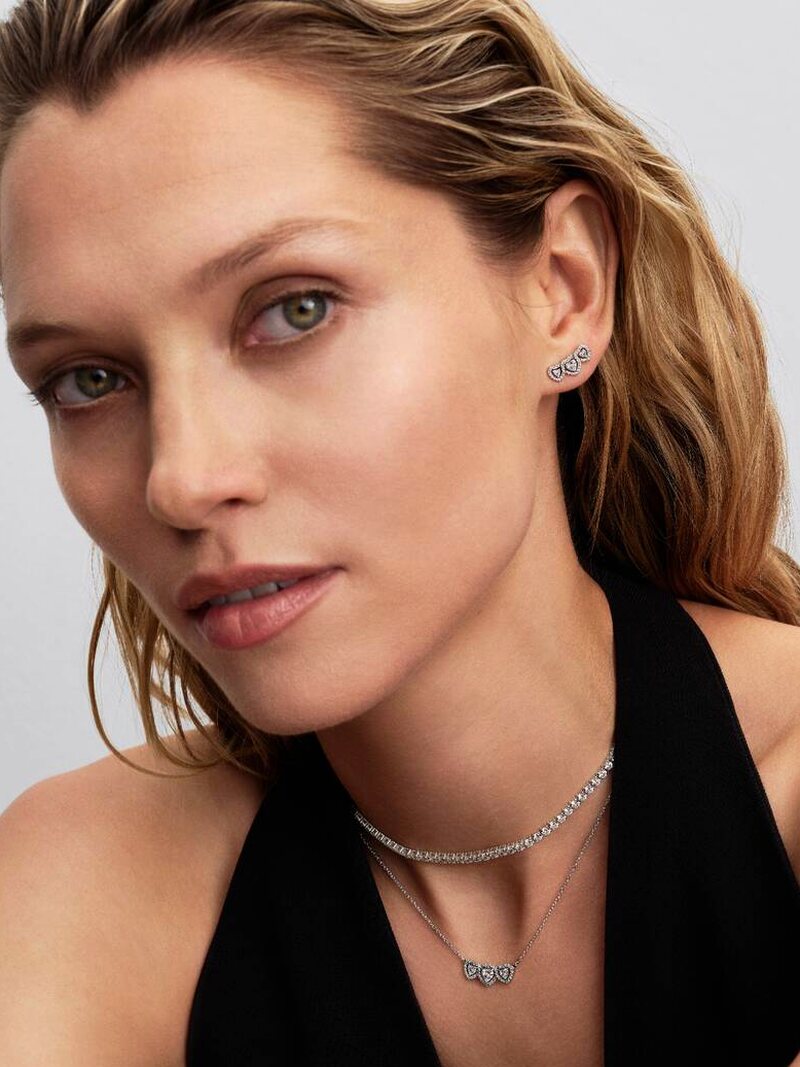 Sterling Silver Three Heart Stud Earrings
