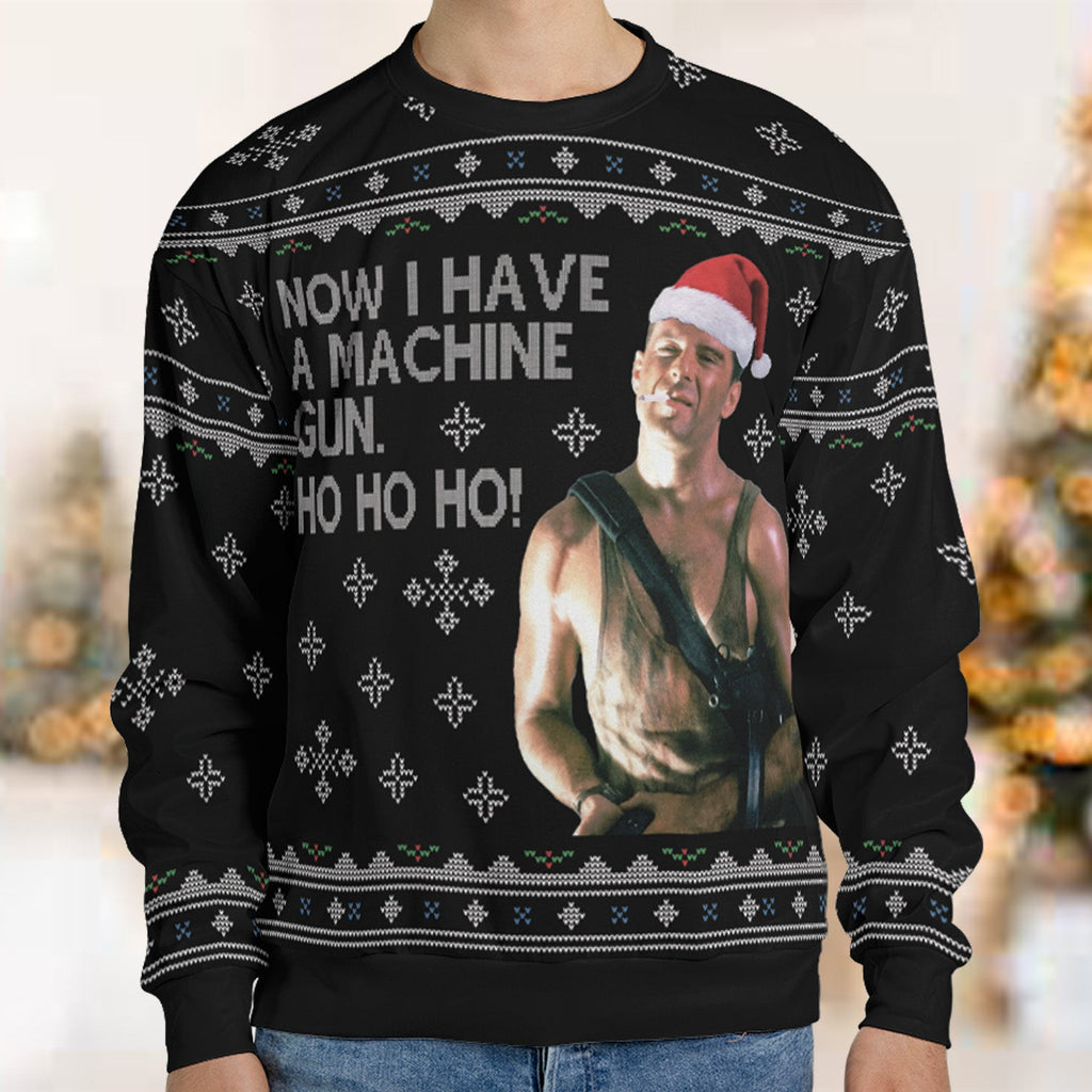 Machine Gun Die Hard Ugly Christmas Sweatshirt