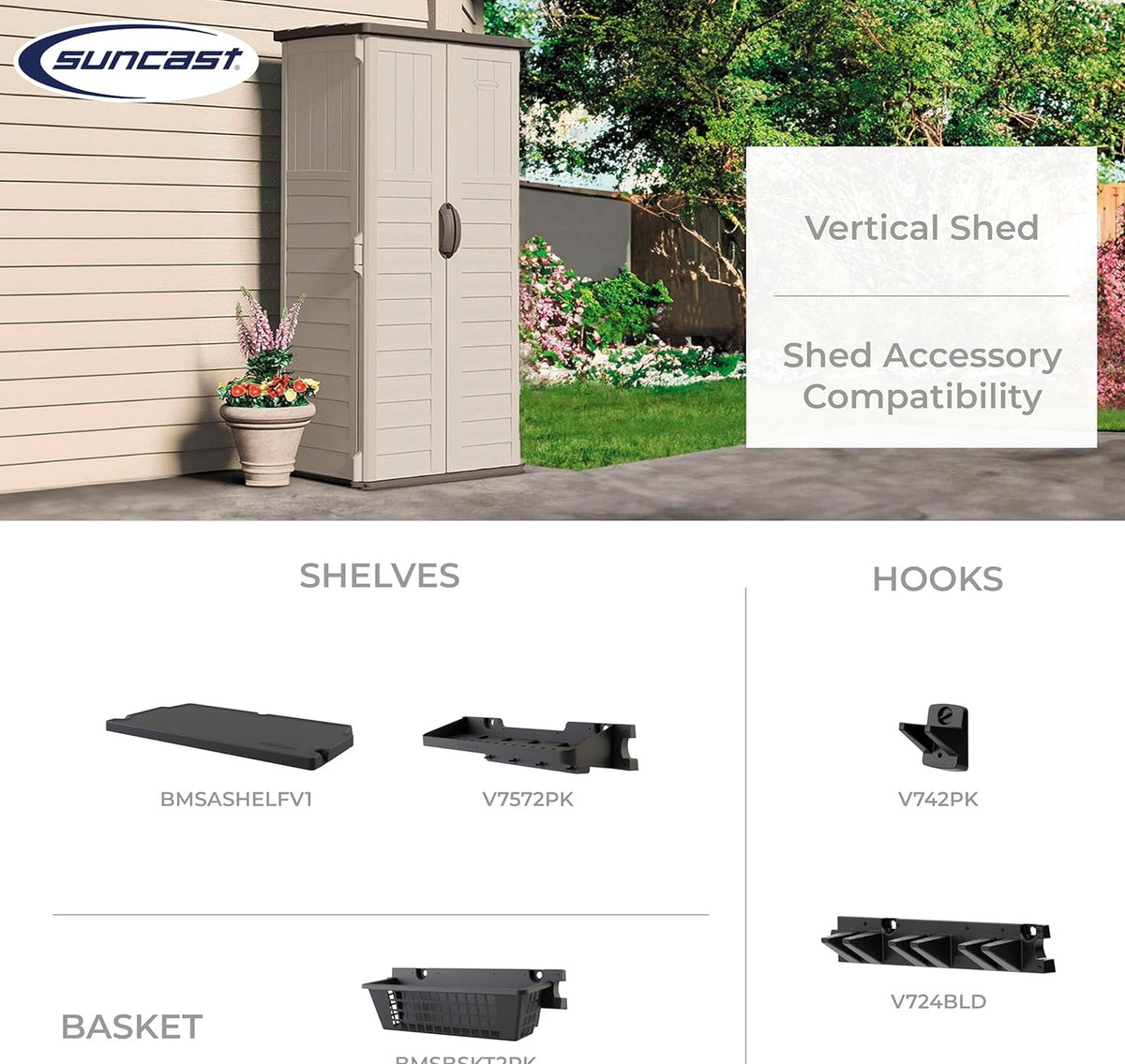 Suncast Vertical Outdoor Storage Shed - Vanilla