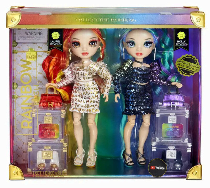 Rainbow High Twin Fashion Dolls, Laurel & Holly De'Vious, 2-Pack - Special Edition