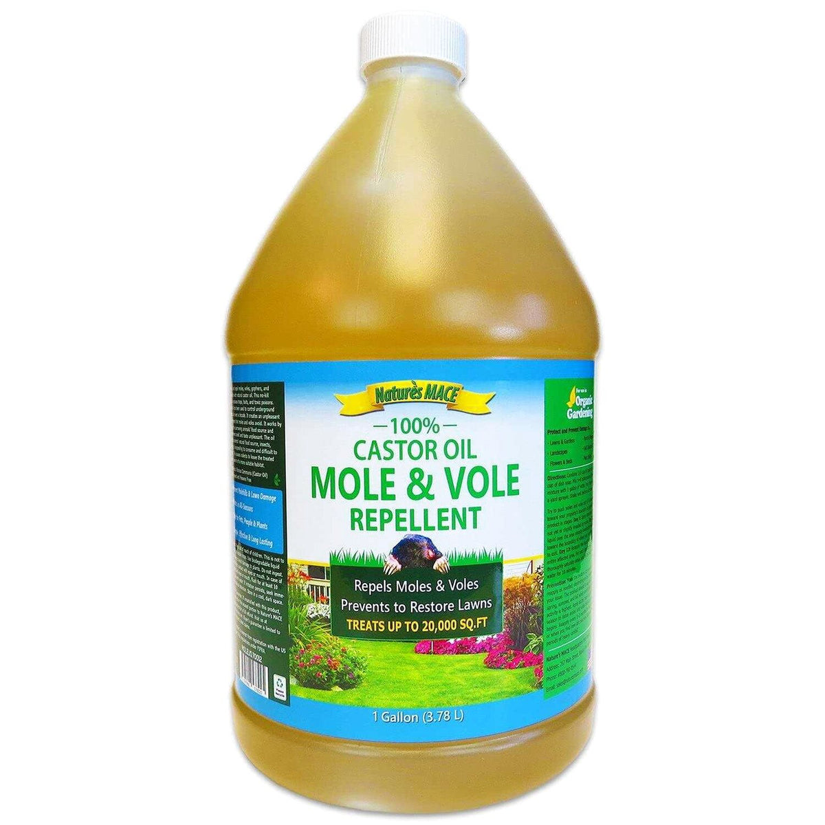 Nature's Mace Mole & Vole Repellent 1 Gallon Pure Castor Oil Concentrate Covers Up To 20,000 Sq Ft