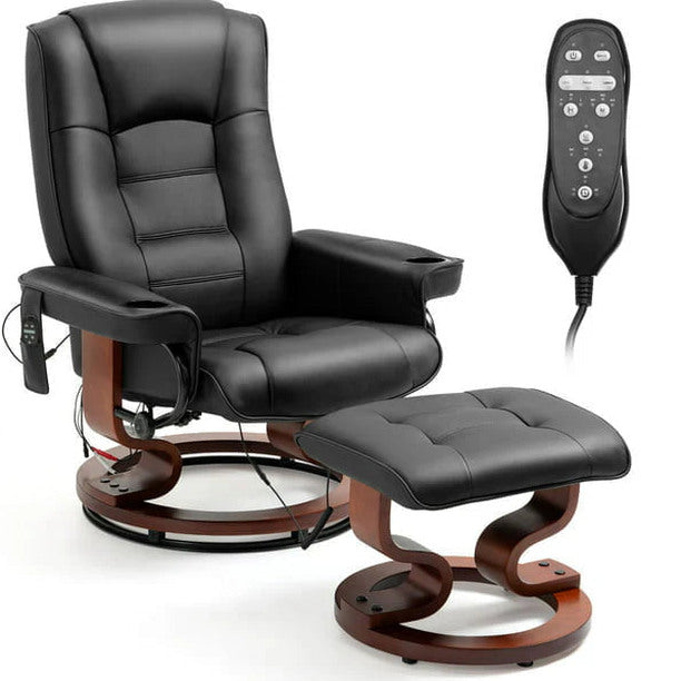 AVAWING Faux Leather Swivel Massage Recliner Chair With Ottoman - Black