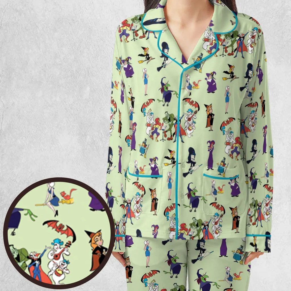 70s Witches Cartoon Characters Pajamas Set