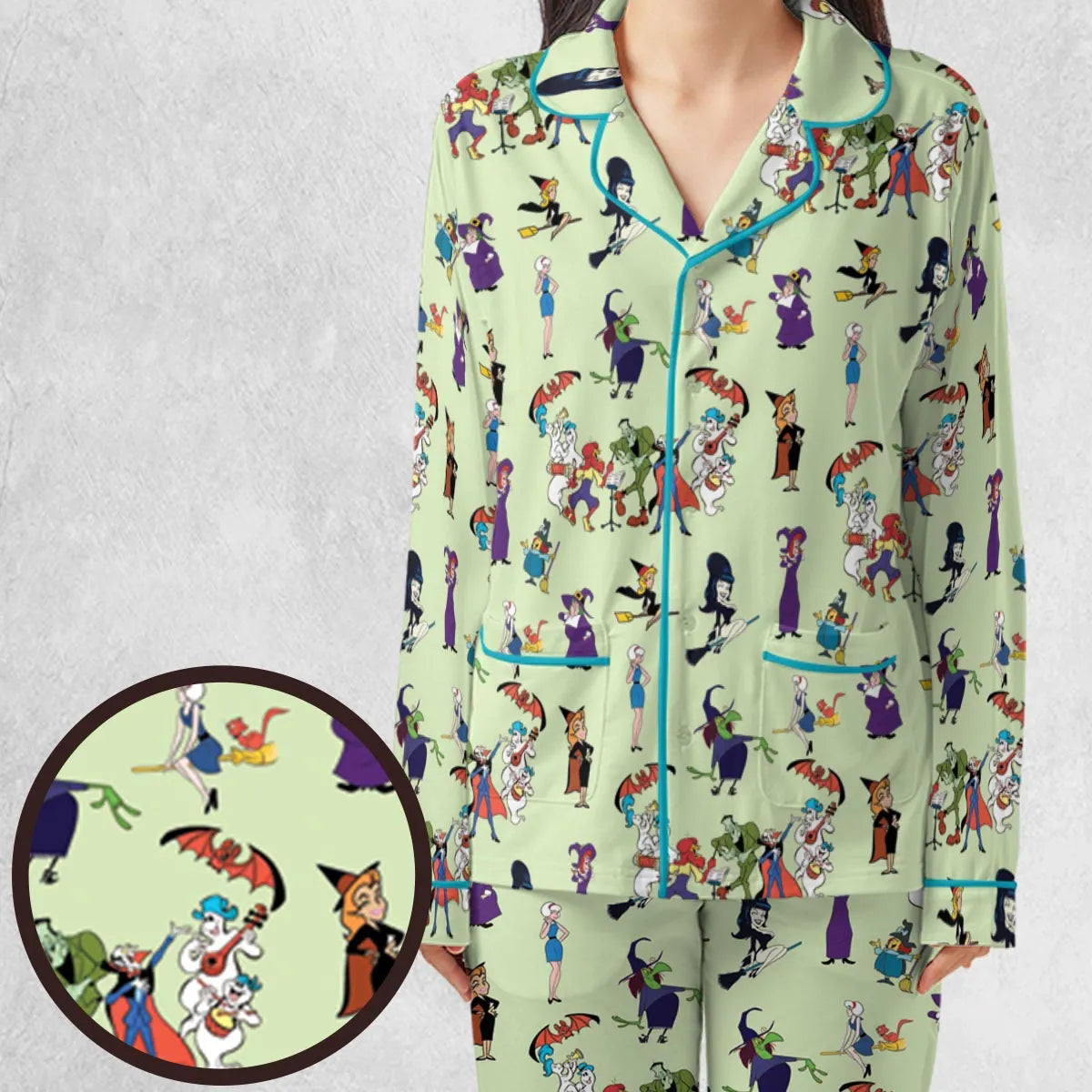 70s Witches Cartoon Characters Pajamas Set