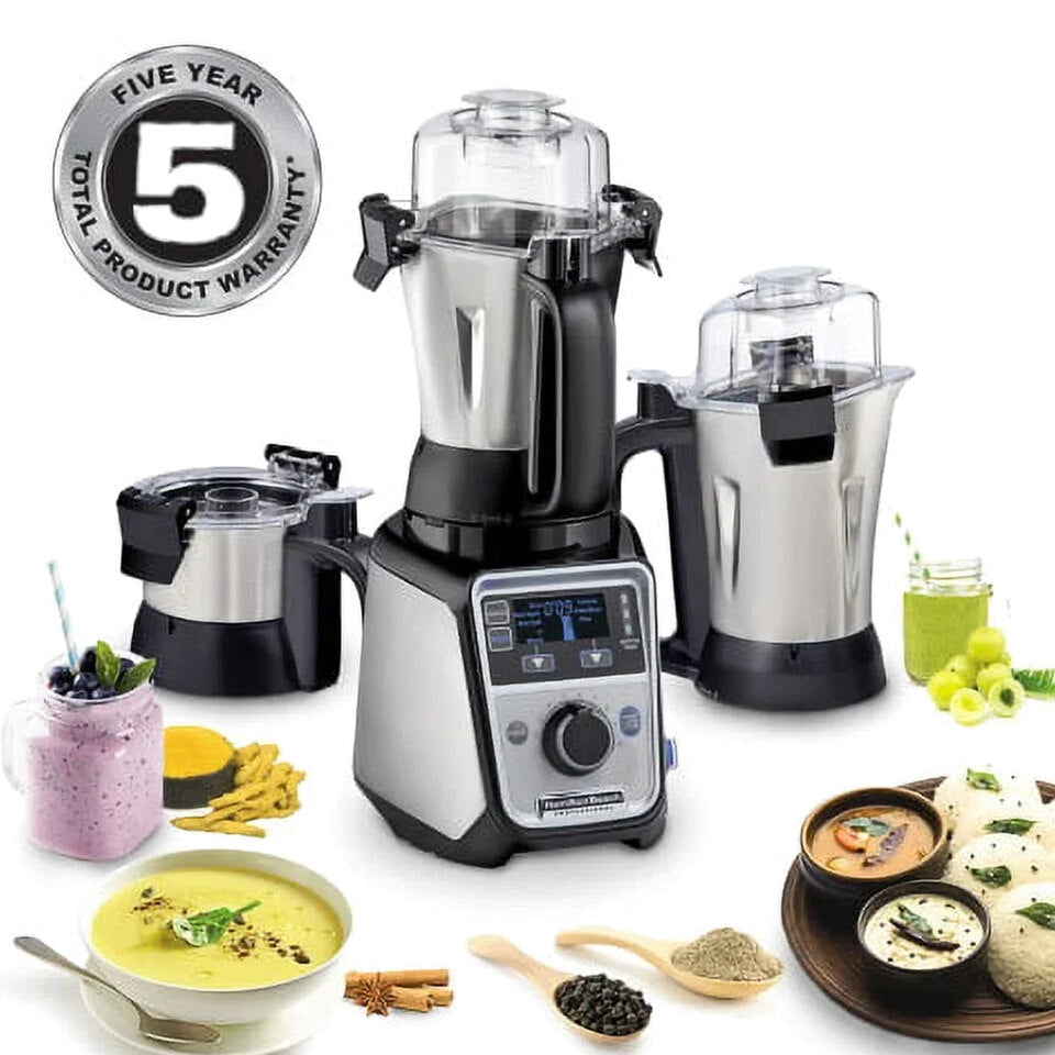 Hamilton Beach Professional Juicer Mixer Grinder 2.2 HP 120V With 3 Stainless Steel Jars, 1.5 Liters - 58770