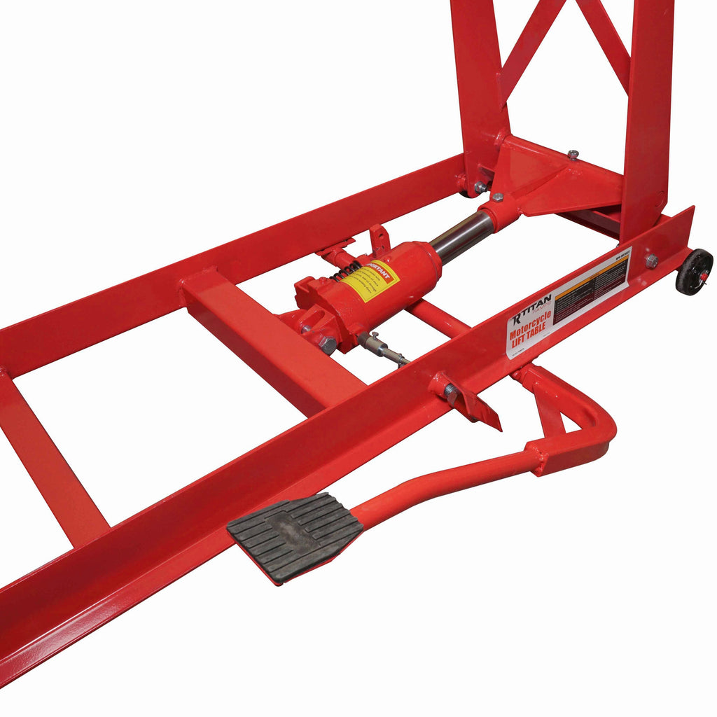 Hydraulic Motorcycle Lift Table 1,000 lb, 86.5 x 26.75 in Platform, 195mm-835mm Height, 26 in Ramp