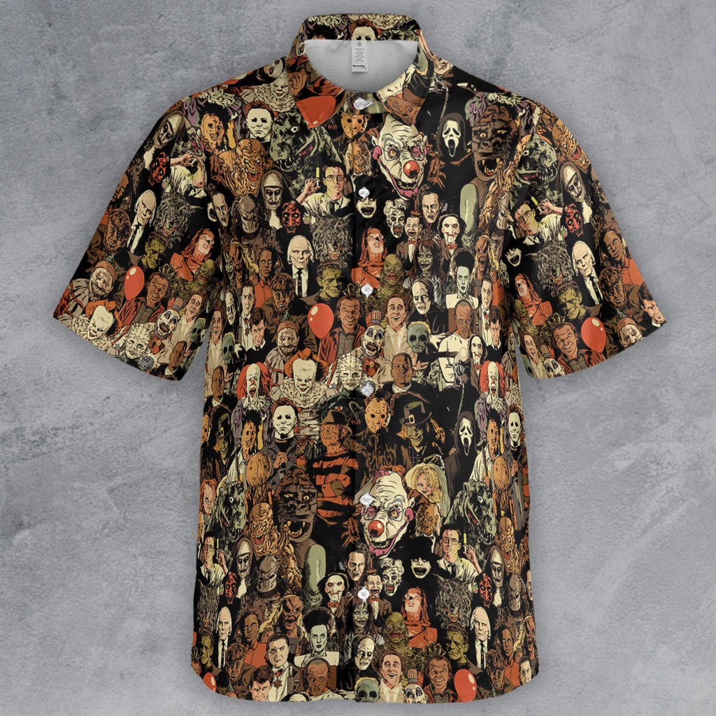 Horror Movie Characters Halloween Pattern Button Down Shirt