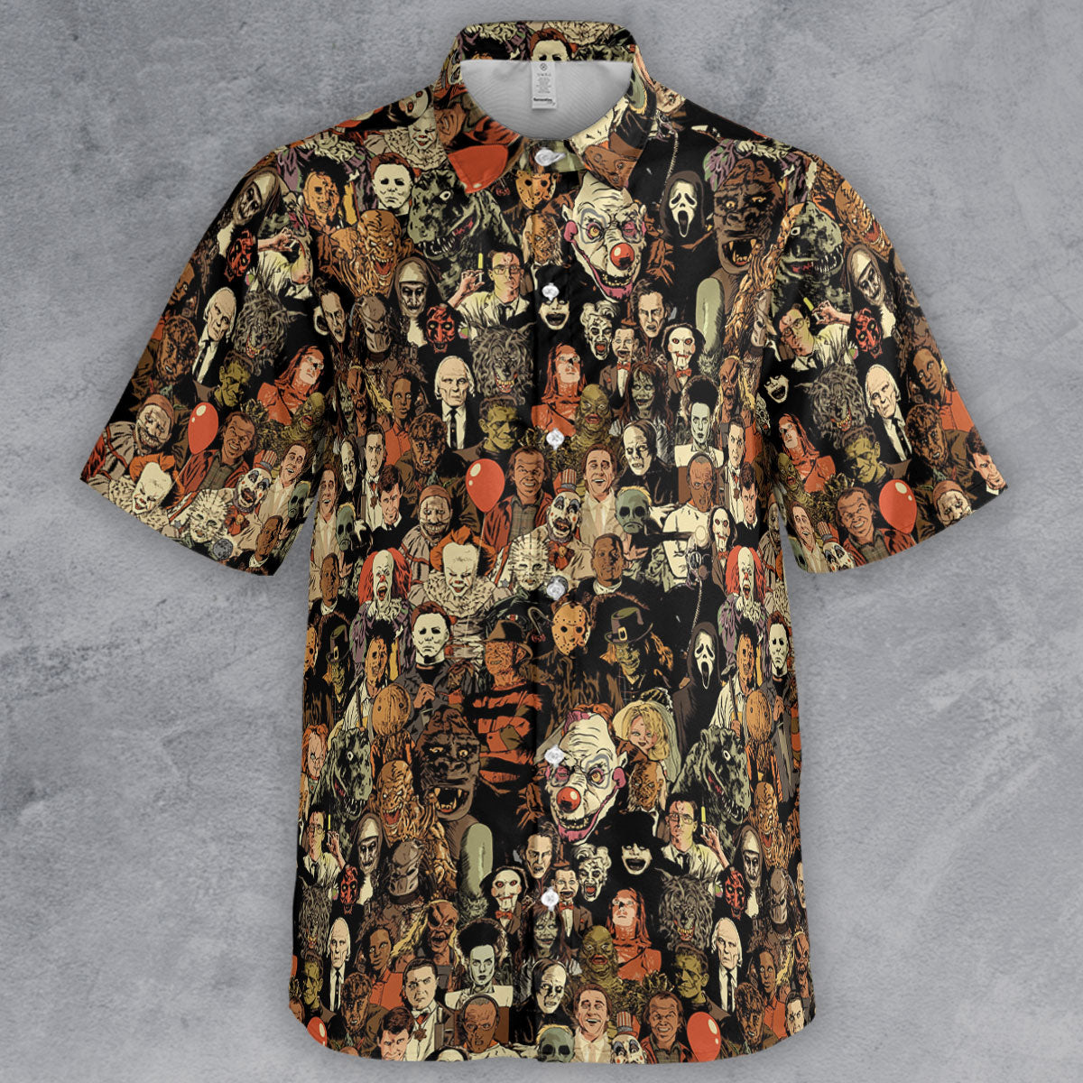 Horror Movie Characters Halloween Pattern Button Down Shirt