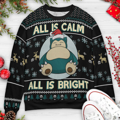 All is calm All is Bright Snorlax Pokemon Ugly Christmas Sweatshirt