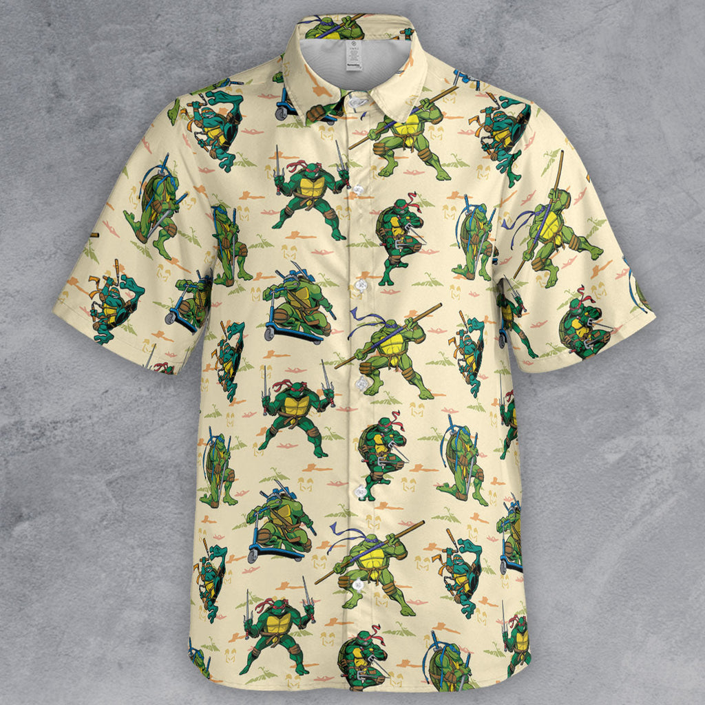 TMNT Characters Weapon Pattern Button Down Shirt