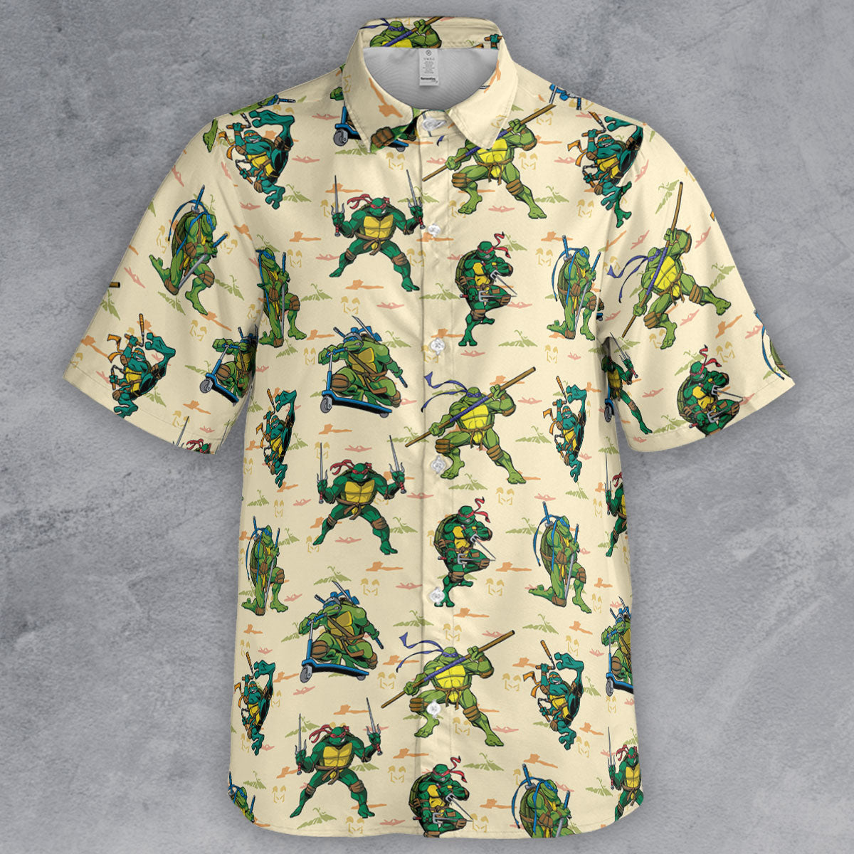 TMNT Characters Weapon Pattern Button Down Shirt