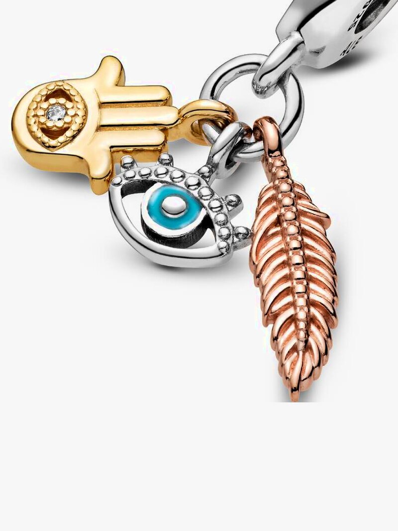 Multitone Hamsa Eye Feather Dangle Charm
