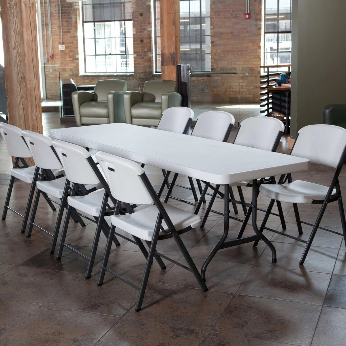 Lifetime 4 8-Foot Rectangle Folding Tables And 32 Chairs Set, White Granite - 80147