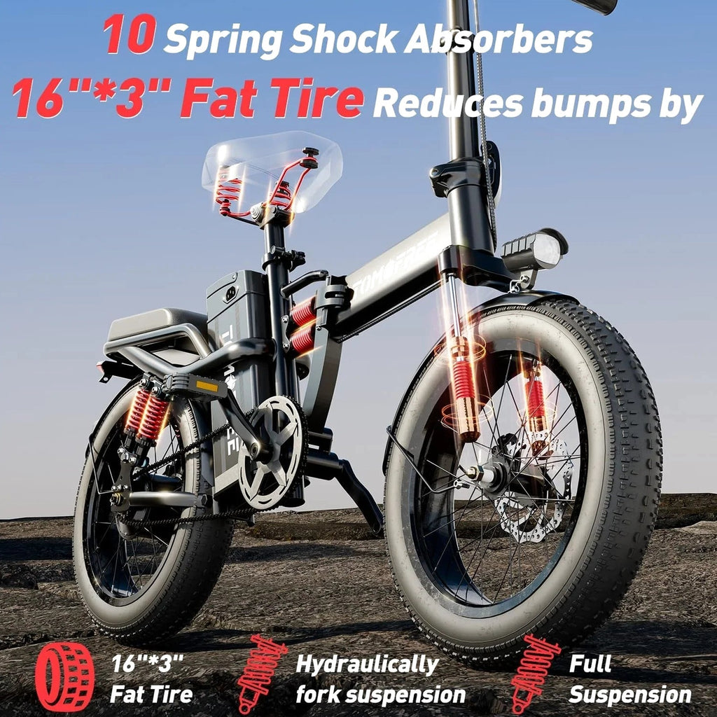 Tomofree Folding Electric Bike For Adults, 1200W, 48V 20Ah, 16 x 3in Tire, 330lbs, Black - T1