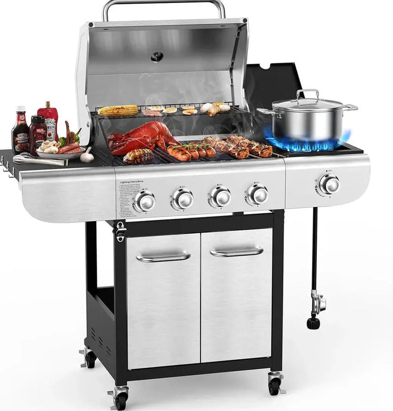 COWSAR 4-Burner Propane Gas Grill With Stainless Steel Burners, 44,000 BTU - 50.79in D x 21.65in W x 46.06in H