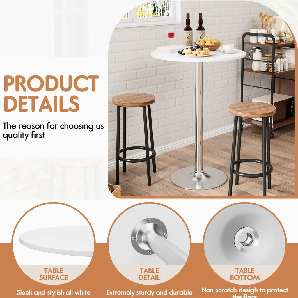 Round Bar-Height Bistro Pub Table With Metal Base And MDF Top, 23.8 x 23.8 x 39.5 Inch