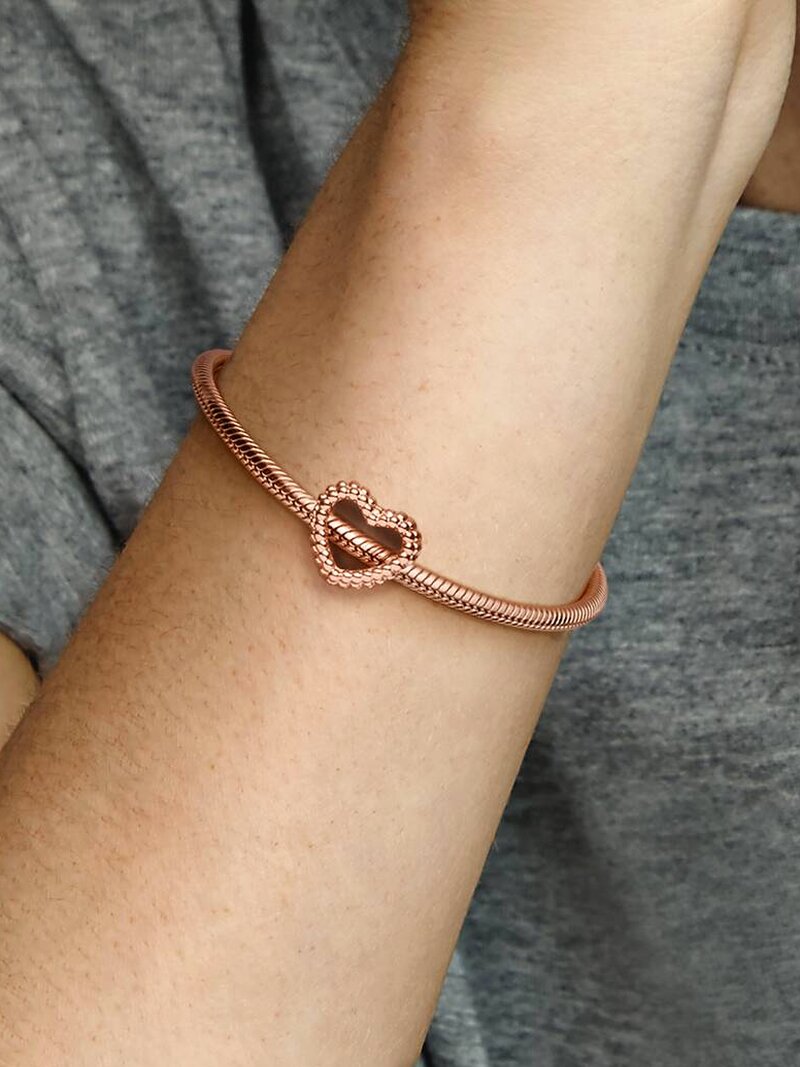 Beaded Open Heart Charm - Rose Gold