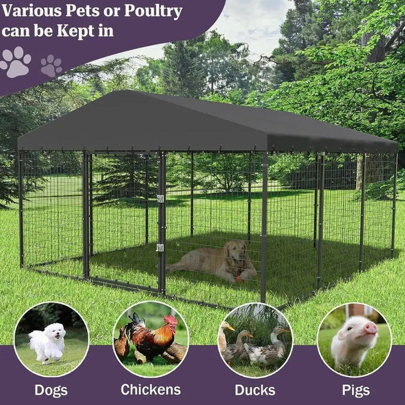 Kullavik Extra-Large Heavy-Duty Outdoor Dog Kennel - 118 x 118 x 70 Waterproof Roof Enclosure
