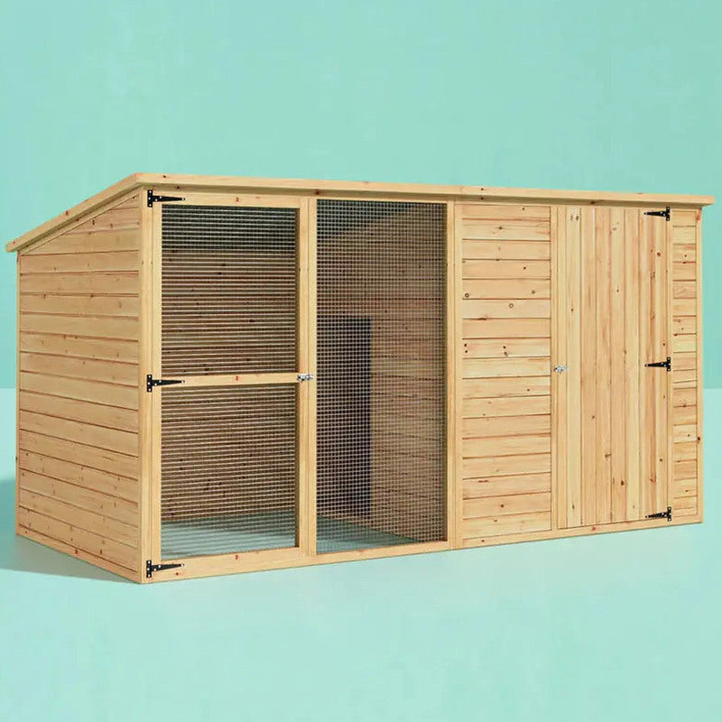 i.Pet Extra-Large Outdoor Wooden Log-Style Dog House With Insulated Bed, 2.28m - Brown