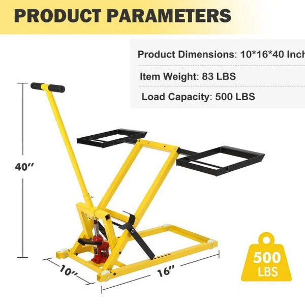 Lawn Mower Lift With Hydraulic Jack, 26 Inches, 500 LBS Capacity, Yellow - PHO_13L5VR2X2L