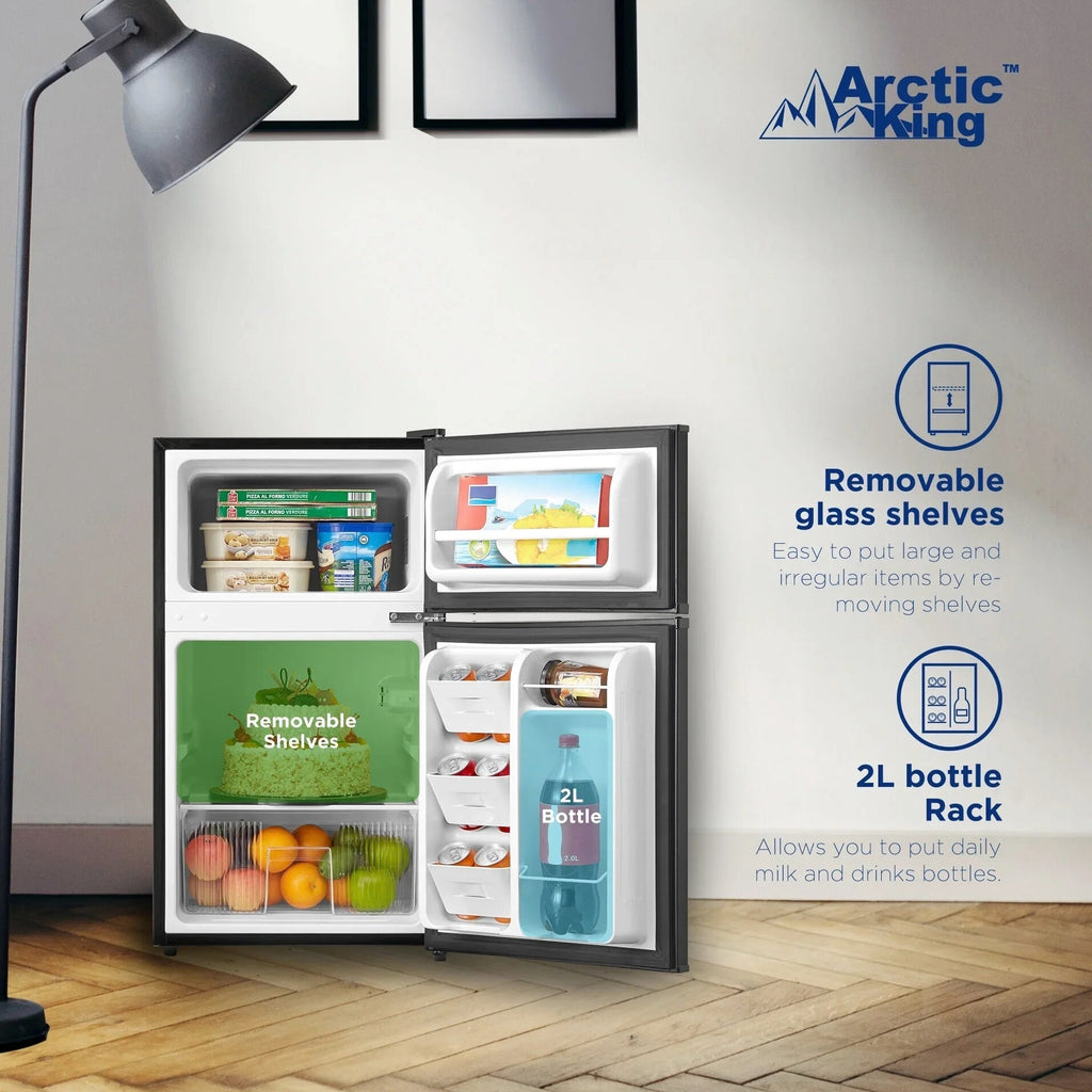 Arctic King Two-Door Mini Fridge With Freezer, 3.2 Cu. Ft., Stainless Steel