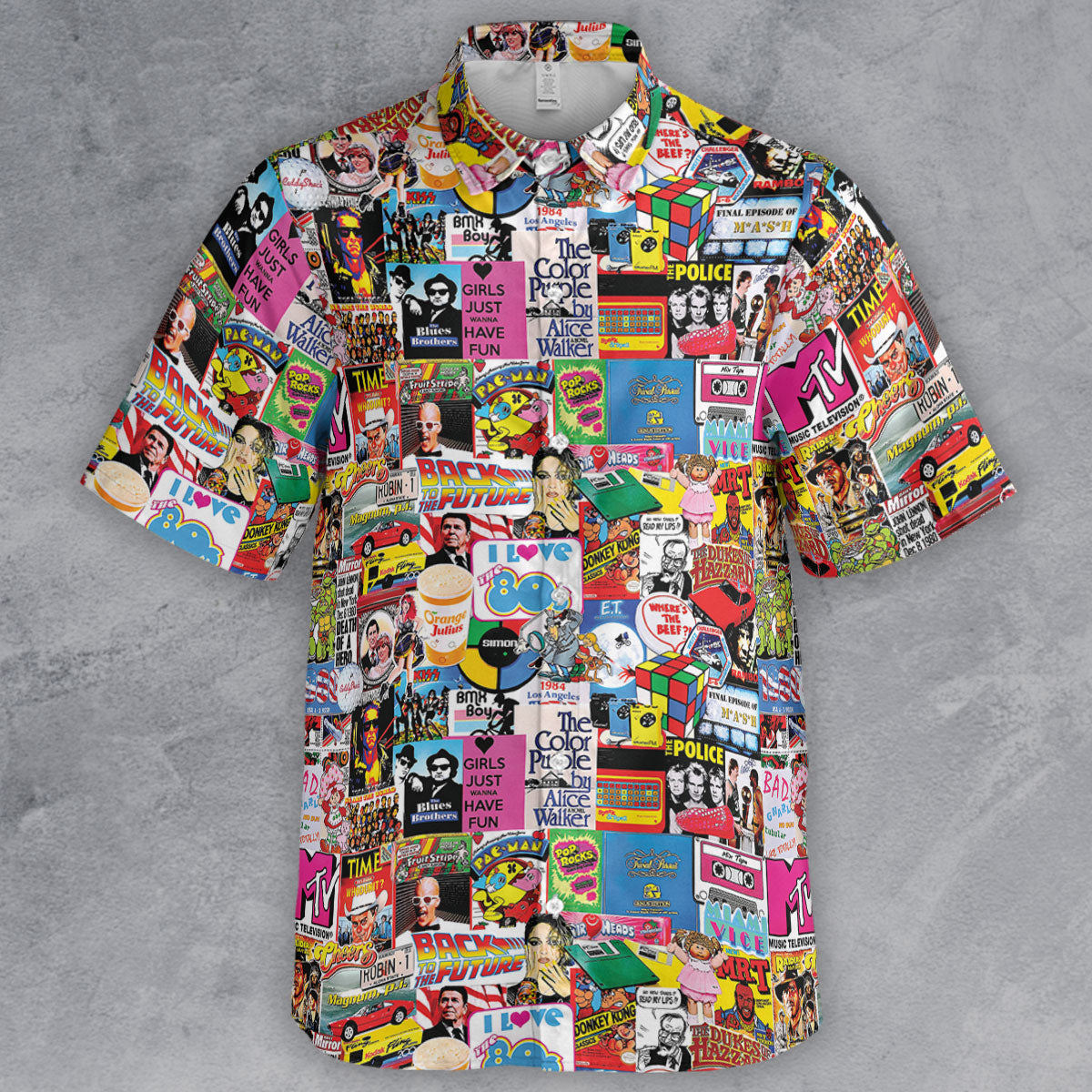 I heart 80s Collage Mr. T Back To the Future Pac-man Button Down Shirt