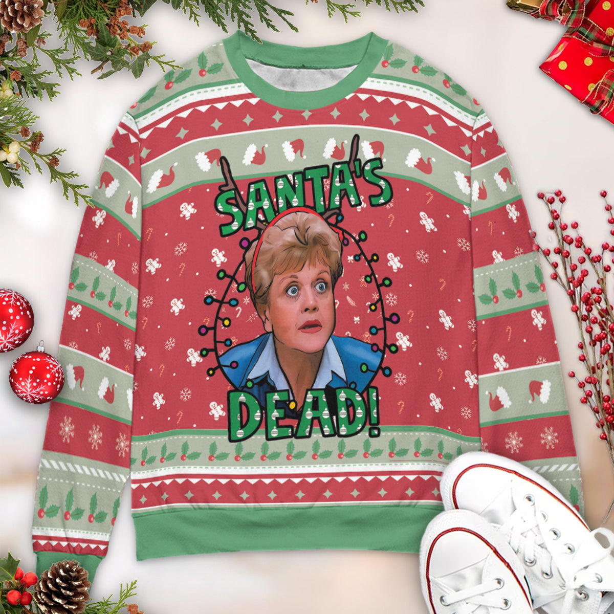 Santa's Dead Murder She Wrote Ugly Christmas Sweatshirt