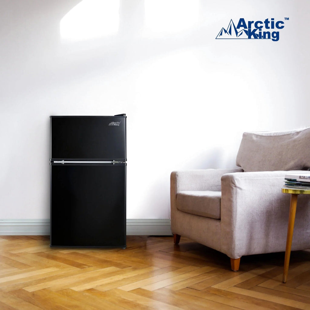 Arctic King Two-Door Mini Fridge With Freezer, 3.2 Cu. Ft., Stainless Steel