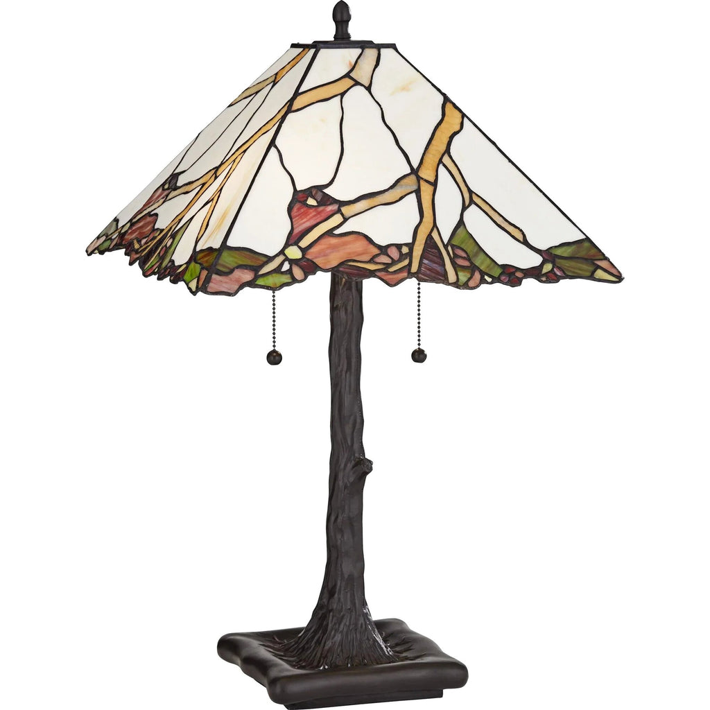 Robert Louis Tiffany Table Lamp 26 inch High Dark Bronze Cherry Blossom Stained Art Glass Shade