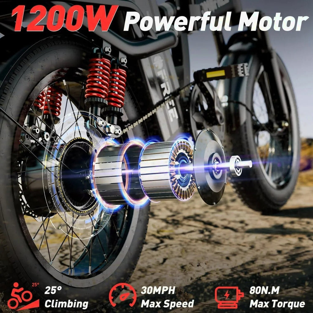 Tomofree Folding Electric Bike For Adults, 1200W, 48V 20Ah, 16 x 3in Tire, 330lbs, Black - T1