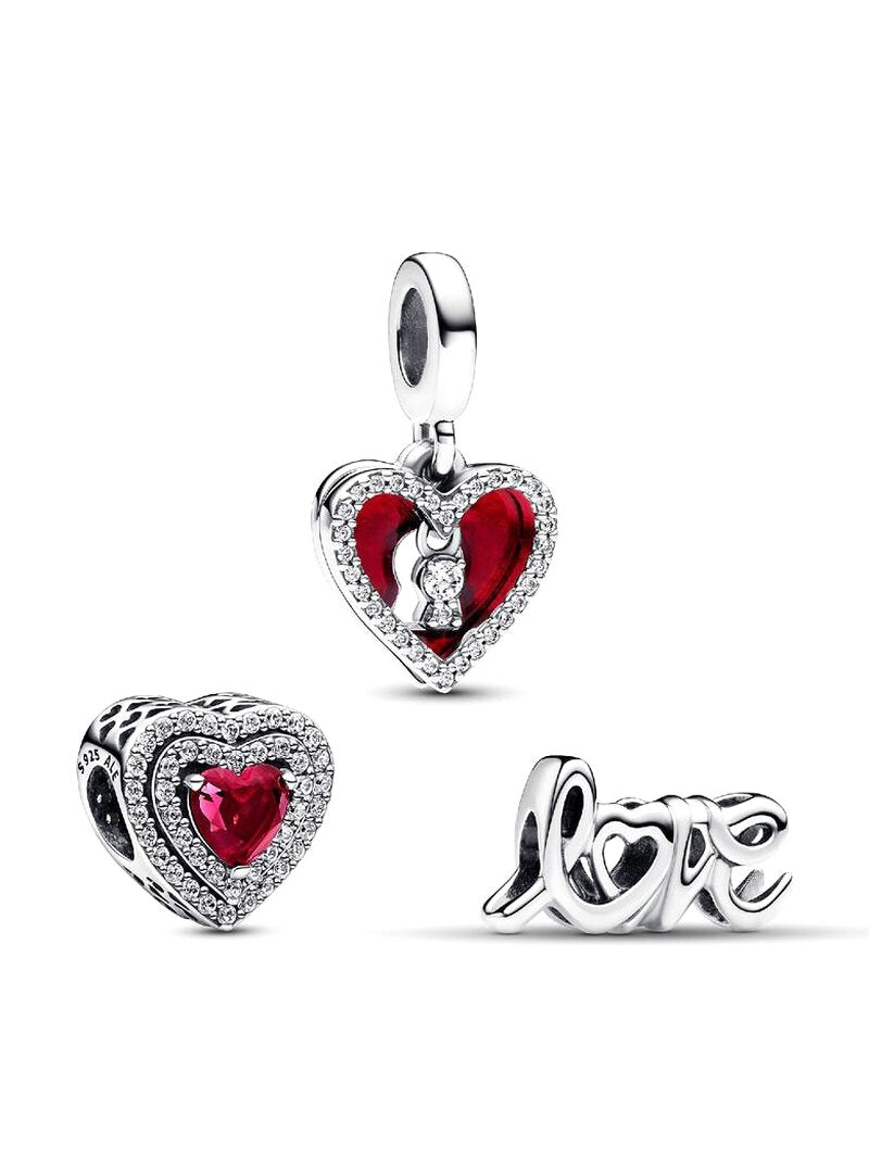 Red Heart, Keyhole and Script Charm Trio