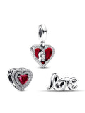 Red Heart, Keyhole and Script Charm Trio
