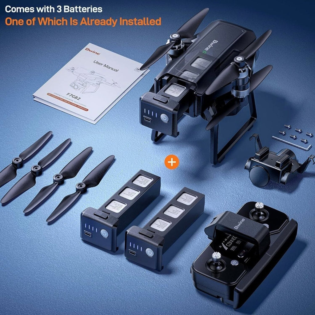 Bwine GPS Camera Drone With 4K Night Vision, 3-Axis Gimbal, 3 Batteries, Black - F7GB2 3B