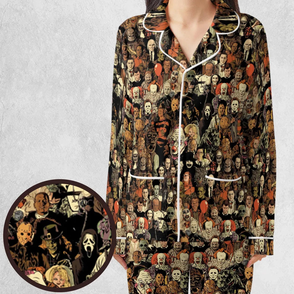 Horror Movie Characters Halloween Pattern Pajamas Set