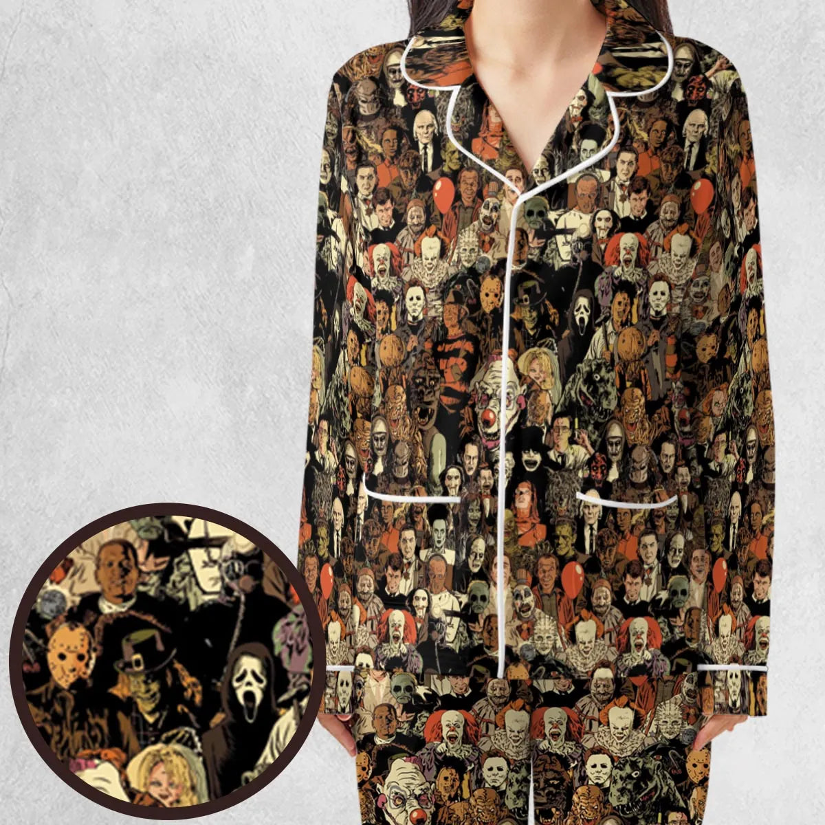 Horror Movie Characters Halloween Pattern Pajamas Set