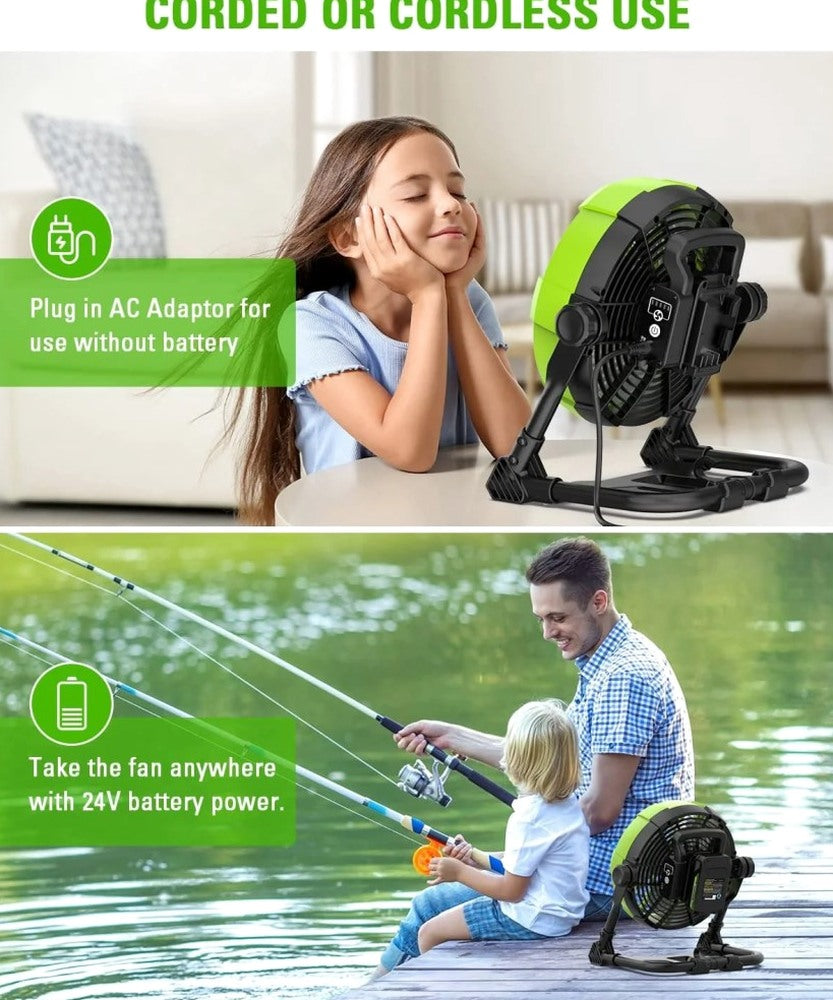 Greenworks 24V 10in 5-Speed Fan 500 CFM With 2.0Ah USB Battery And Charger