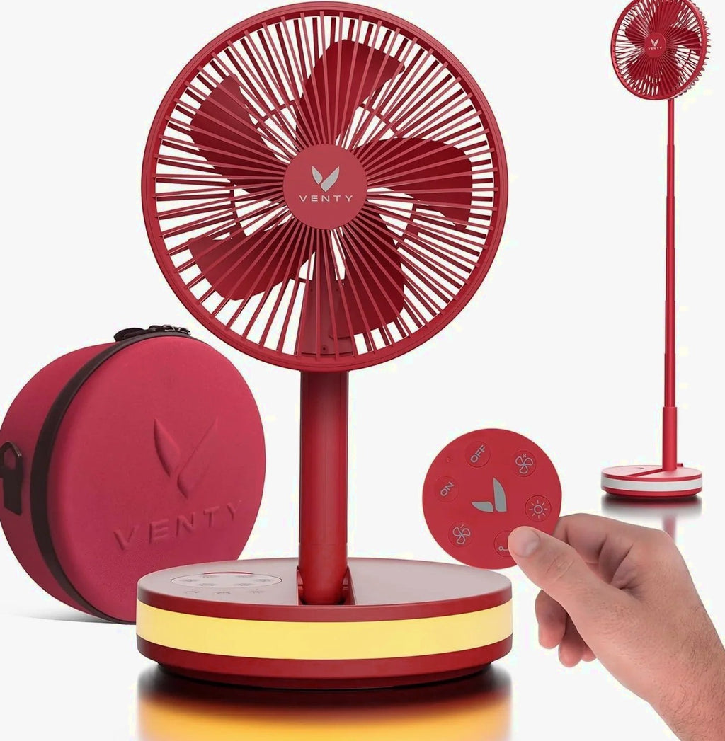 VENTY Portable Wireless Battery Operated Fan With LED Lighting, Carry Case And Remote Control