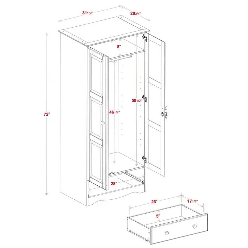 Palace Imports Solid Wood Flexible Wardrobe Armoire 31.5w x 72h x 20.9d