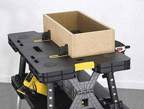 Keter Folding Work Table, 1000 lbs Capacity, Two 12 in Clamps, Black/Yellow - 197283
