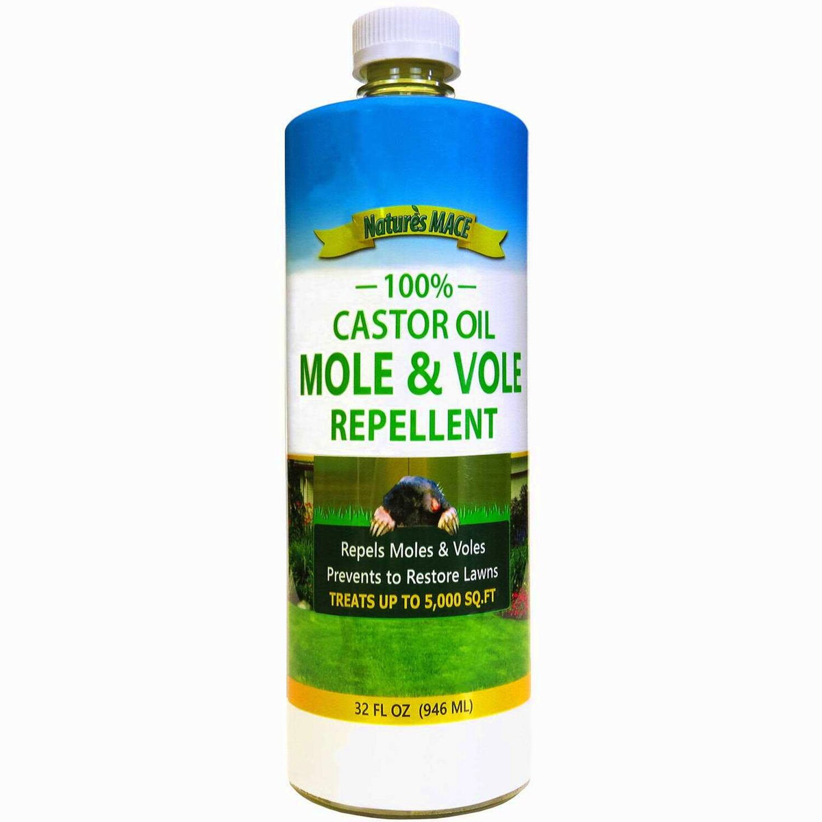 Nature's Mace Mole & Vole Repellent 1 Gallon Pure Castor Oil Concentrate Covers Up To 20,000 Sq Ft