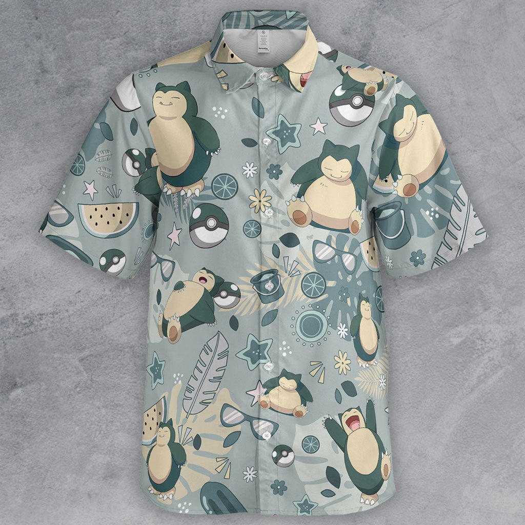 Summer Relax Snorlax Pokemon Button Down Shirt